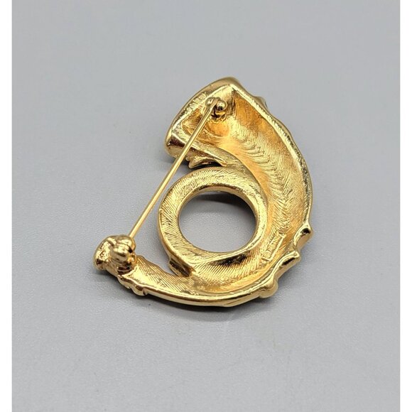 Monet Signed Gold Tone Christmas Horn Green Enamel Red Rhinestone Pin Brooch BR1 - Picture 4 of 6